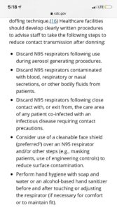 Screen shot of L&I N95 extended use recommendations from 4/1/2020