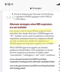Screen shot from WA L&I recommendations as of 4/1/2020